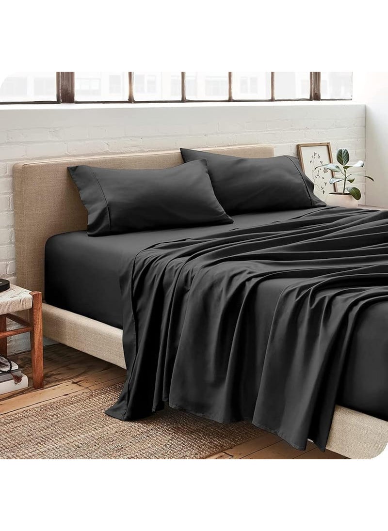 Edenwald Edenwald Bed Sheet Single Size Cotton Pure Egyptian Cotton Single Size BedSheet with Pillow Cover Solid Charcoal 600 Thread Count Stain Resistant Skin Friendly Organic Cotton  - Image 1