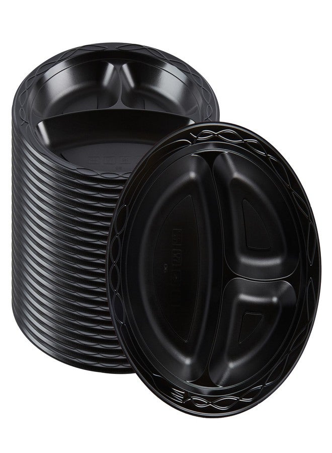 Restaurantware RW Base 9 Inch Microwavable Food Plates, 100 Round Plastic Plates - 3 Compartments, Disposable, Black Plastic Dinner Plates, Serve Hot And Cold Foods, For Restaurants And Cafes - Image 1