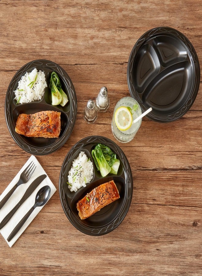 Restaurantware RW Base 9 Inch Microwavable Food Plates, 100 Round Plastic Plates - 3 Compartments, Disposable, Black Plastic Dinner Plates, Serve Hot And Cold Foods, For Restaurants And Cafes - Image 3