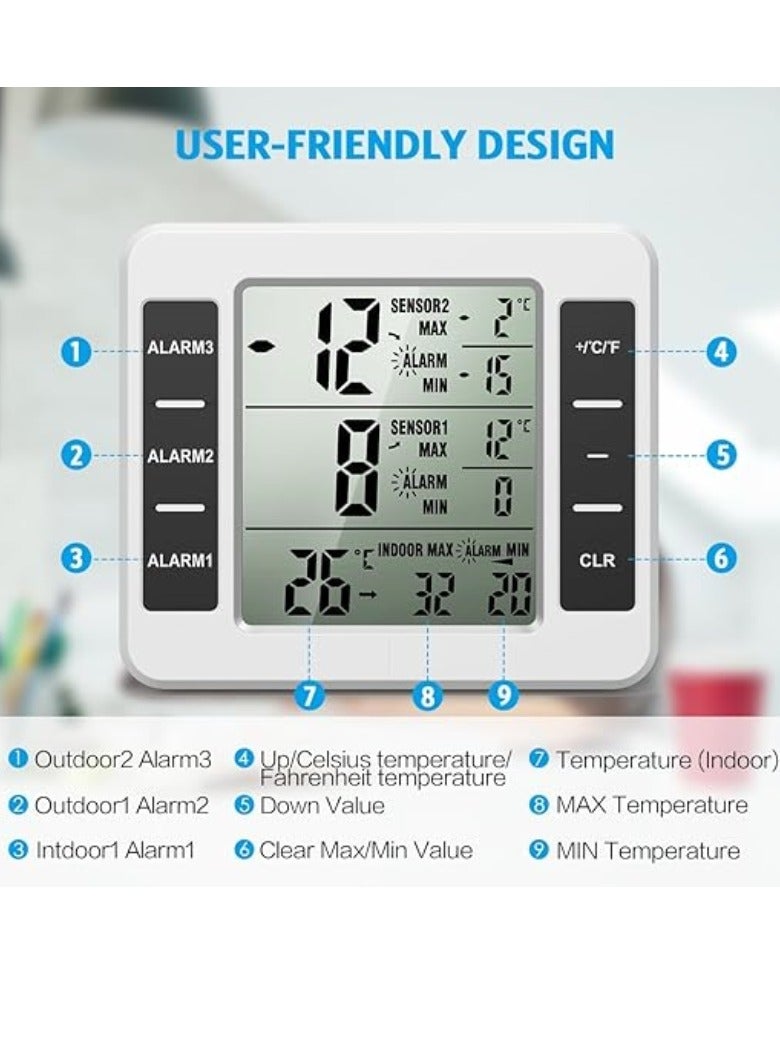 M MIAOYAN Refrigerator Thermometer, Wireless Indoor and Outdoor Freezer Thermometer, Sensor Temperature Monitor with Sound Alarm Thermometer for Kitchen, Freezer, Home (Battery Not Included) - Image 2
