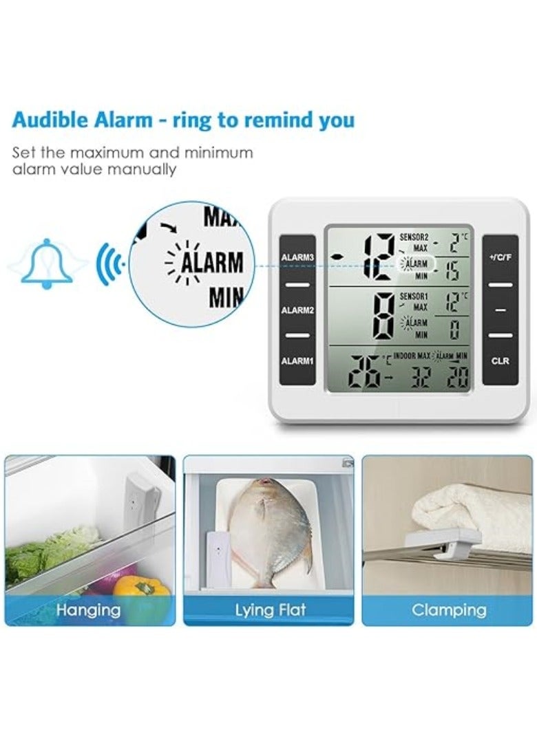 M MIAOYAN Refrigerator Thermometer, Wireless Indoor and Outdoor Freezer Thermometer, Sensor Temperature Monitor with Sound Alarm Thermometer for Kitchen, Freezer, Home (Battery Not Included) - Image 3