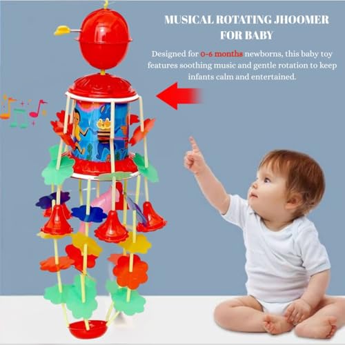 MALLEXO Musical Rotating Jhoomer for 0-6 Months New Born Baby Toys | 1PCS Hanging Rattle with Key Operated | Cradle Soothing Sound Windup Infant Toy for Kids, Boys & Girls Birthday Gift for Children - Image 2