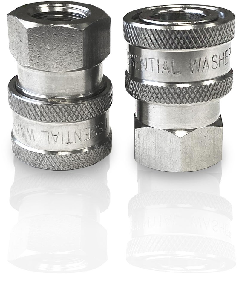 Essential Washer Stainless Steel ¼” Quick Connect Female NPT | Pressure Washer Quick Connect Fittings | 5000 PSI | Set Of 2 - Image 1