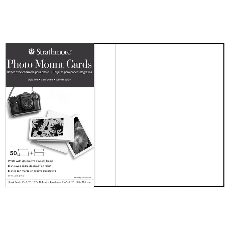Strathmore Photo Mount Cards, White with Decorative Border, 5x6.875 inches, 50 Pack, Envelopes Included - Blank Greeting Cards for Weddings, Events, Birthdays - Image 1