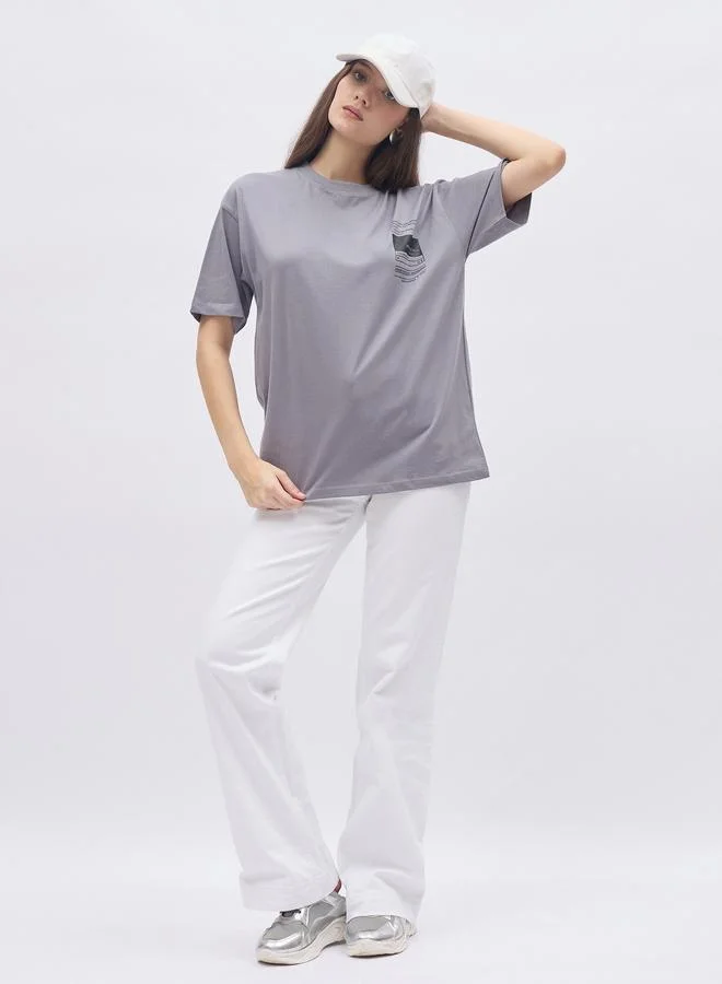 ستايلي Styli Round Neck Printed Oversized T-Shirt
