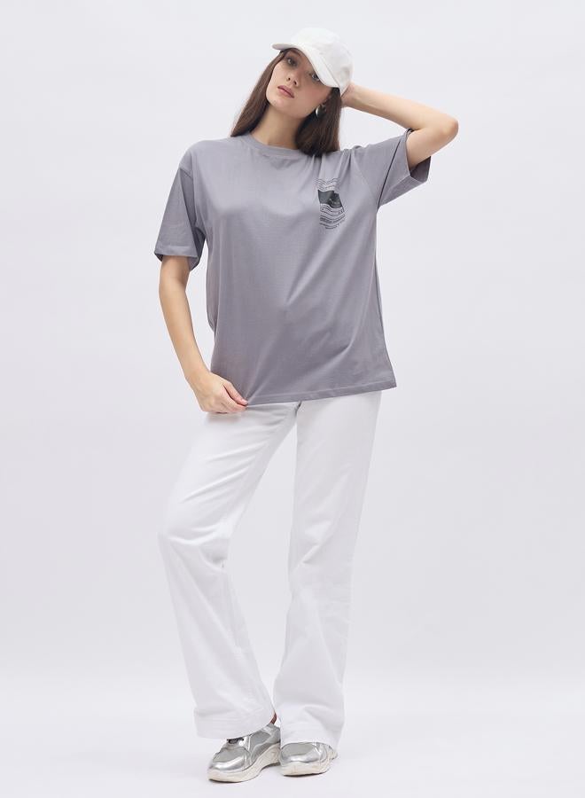 Styli Round Neck Printed Oversized T-Shirt - Image 1