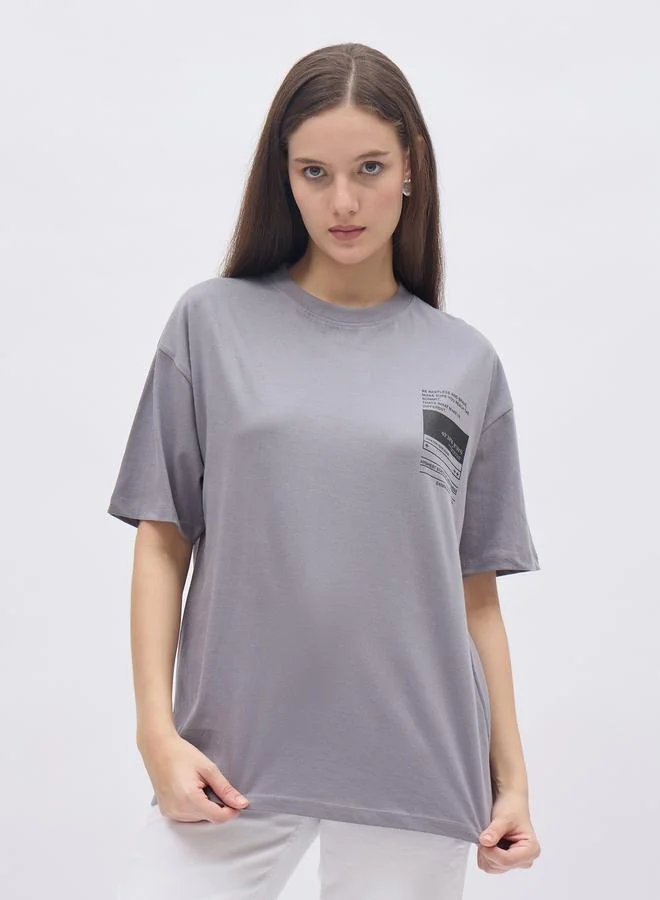 ستايلي Styli Round Neck Printed Oversized T-Shirt