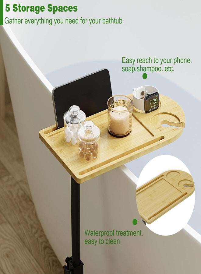 Welfuturer Bamboo 3 Layer Rotating Bathtub Tray Table, Adjustable Height Freestanding Caddy Shelf for Plants & Bath Essentials,Spa Side Table for Tub,Multifunctional Bamboo Stand Organizer,Natural - Image 5