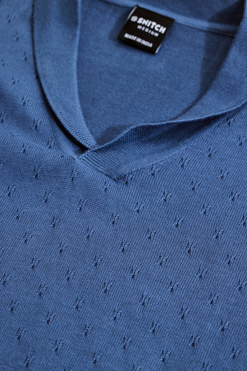 SNITCH Blue Self-Design T-Shirt