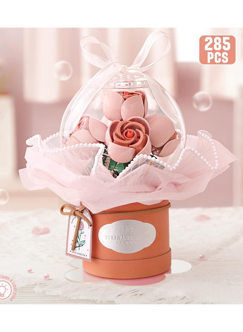 KASTWAVE Bouquet Building Kit,Flower Building Blocks Set with Dust-Proof Dome,Simulation Bouquet for Valentine's Day,Bonsai Building Bricks Toys,Home Decor (Pink) - Image 5