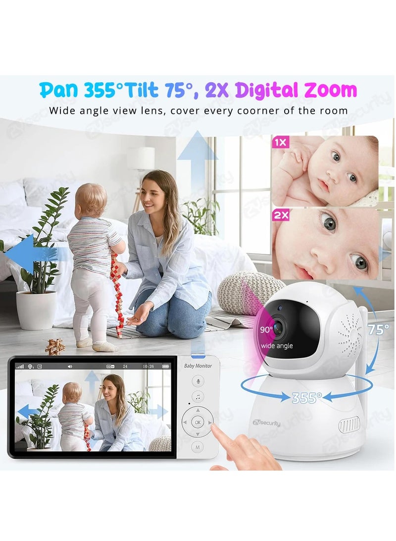 5.0-inch Wireless Video Baby Monitor 5000mAh Battery IPS Screen With Nanny PTZ Camera 2-way Audio VOX Lullaby SD TF Card Record  - Image 3
