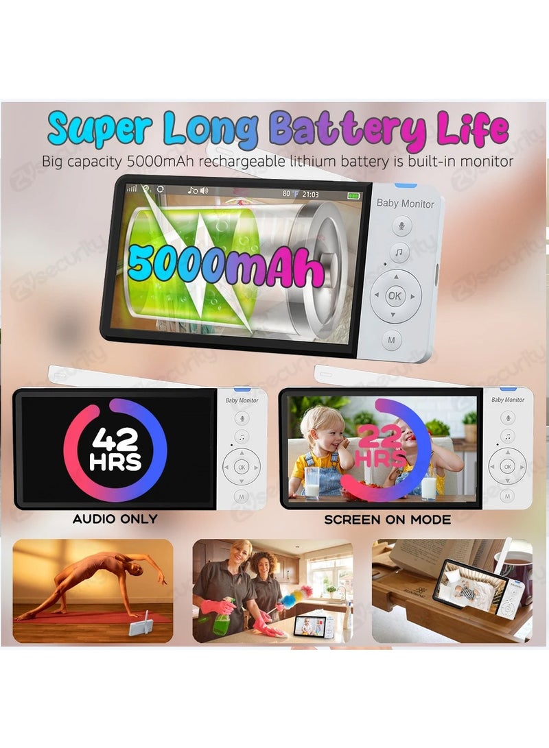 5.0-inch Wireless Video Baby Monitor 5000mAh Battery IPS Screen With Nanny PTZ Camera 2-way Audio VOX Lullaby SD TF Card Record  - Image 4