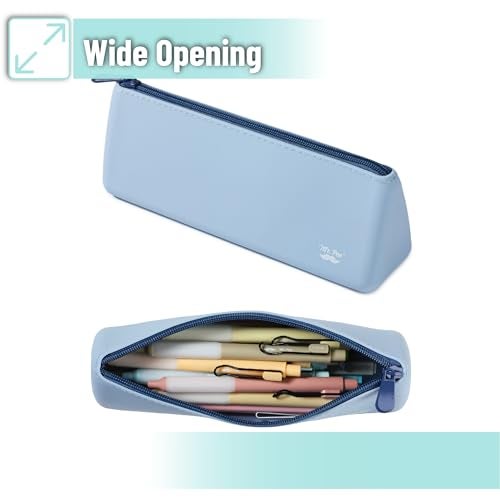 Mr. Pen- Silicone Pencil Case Pouch, Muted Blue, Aesthetic Triangular Design, Multipurpose, Aesthetic Pencil Case Small, Silicone Makeup Bag, Back to School Supplies - Image 5
