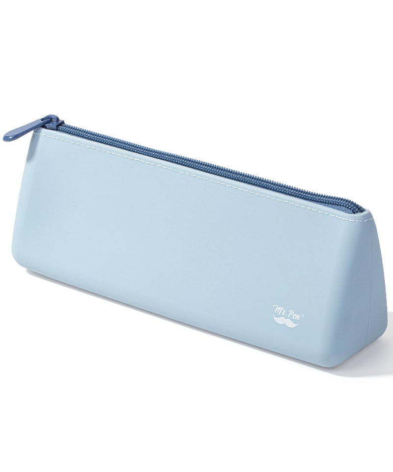 Mr. Pen- Silicone Pencil Case Pouch, Muted Blue, Aesthetic Triangular Design, Multipurpose, Aesthetic Pencil Case Small, Silicone Makeup Bag, Back to School Supplies - Image 1