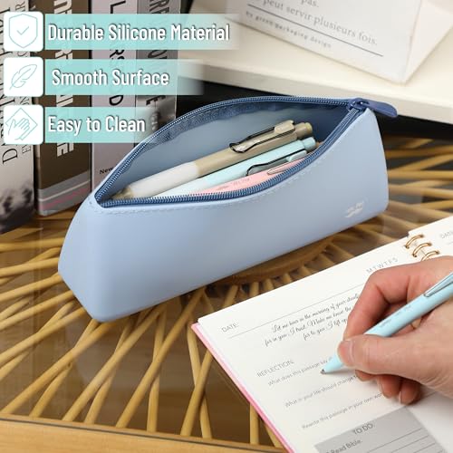 Mr. Pen- Silicone Pencil Case Pouch, Muted Blue, Aesthetic Triangular Design, Multipurpose, Aesthetic Pencil Case Small, Silicone Makeup Bag, Back to School Supplies - Image 4