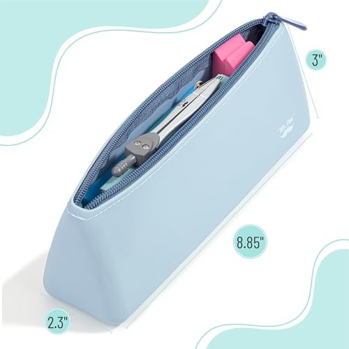 Mr. Pen- Silicone Pencil Case Pouch, Muted Blue, Aesthetic Triangular Design, Multipurpose, Aesthetic Pencil Case Small, Silicone Makeup Bag, Back to School Supplies - Image 2