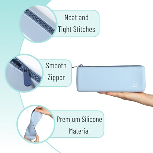 Mr. Pen- Silicone Pencil Case Pouch, Muted Blue, Aesthetic Triangular Design, Multipurpose, Aesthetic Pencil Case Small, Silicone Makeup Bag, Back to School Supplies - Image 3