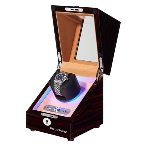 BILLSTONE Collector 1 Ebony Automatic Watch Winder for Automatic Watches Ebony Wood HighGloss Finish with Blue LED Light - Image 3