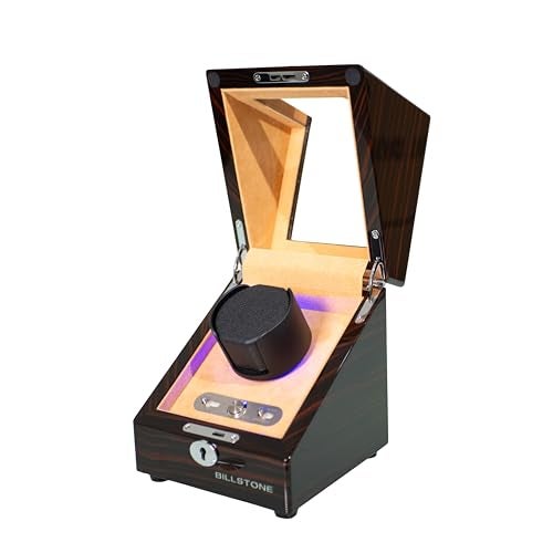 BILLSTONE Collector 1 Ebony Automatic Watch Winder for Automatic Watches Ebony Wood HighGloss Finish with Blue LED Light - Image 1