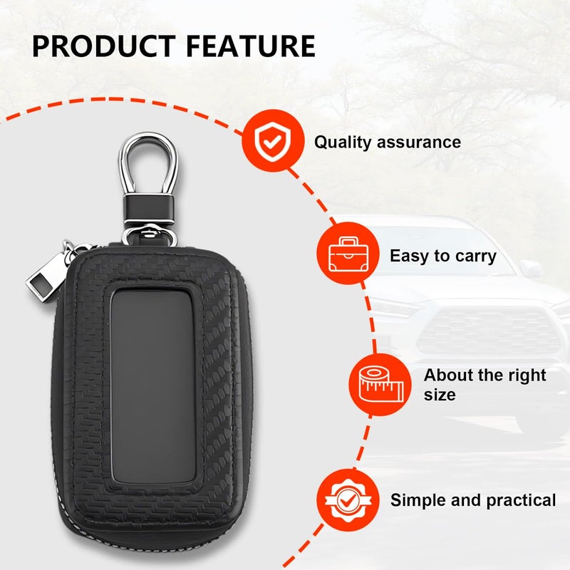 PLALEI Car Key Fob Case, Leather Key Fob Holder with Transparent Window & Zipper Closure, Remote Keychain Bag, Universal Car Key Holder for Men Women, Car Accessories (Black) - Image 4