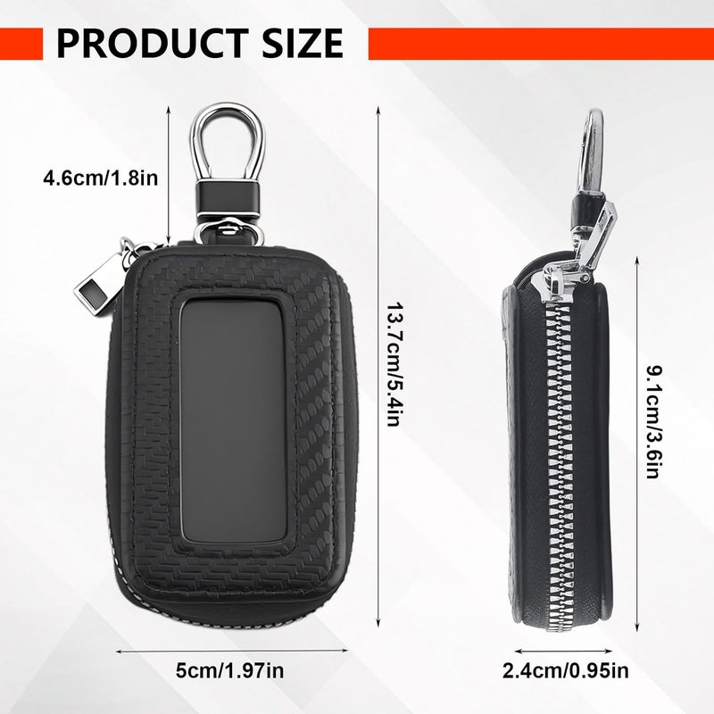 PLALEI Car Key Fob Case, Leather Key Fob Holder with Transparent Window & Zipper Closure, Remote Keychain Bag, Universal Car Key Holder for Men Women, Car Accessories (Black) - Image 2