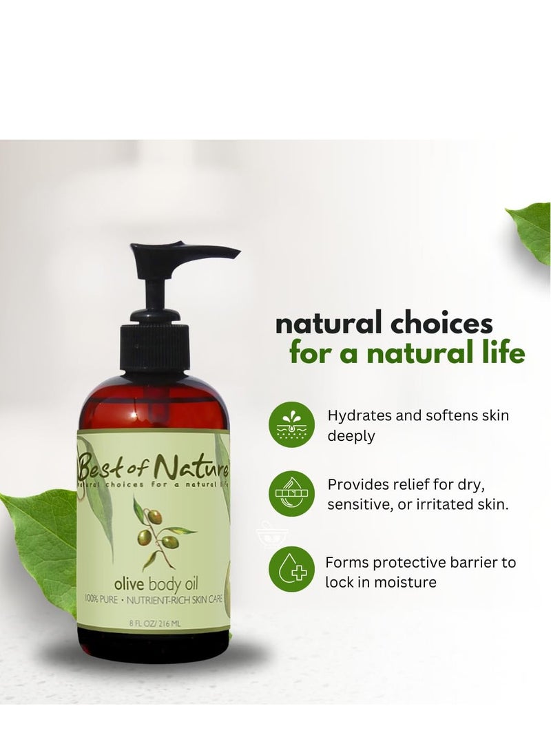 Best of Nature - Best of Nature 100% Pure Olive Massage & Body Oil – Cold Pressed, Natural & Unscented Moisturizer for Skin, Hair & Bath, 8 fl oz - Image 1