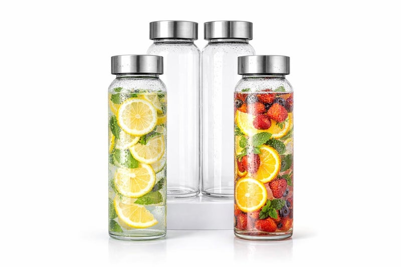 Raawan Glass Water Bottles, Glass Fridge Water Bottle with Steel Cap, Wide mouth Leak proof & detox water bottle glass, water bottle for fridge, fridge bottle -750 ML (4 Bottle) - Image 2