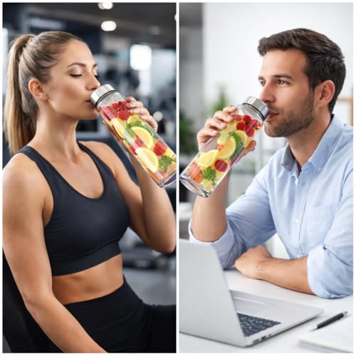 Raawan Glass Water Bottles, Glass Fridge Water Bottle with Steel Cap, Wide mouth Leak proof & detox water bottle glass, water bottle for fridge, fridge bottle -750 ML (4 Bottle) - Image 5