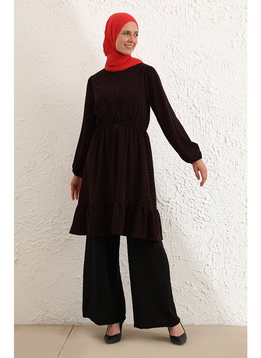Sefa Merve Pleated Tunic 4346-03 Black Red  - Image 3
