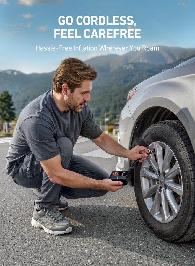 AstroAI L7 Mini Tire Inflator Portable Air Compressor,150 PSI Cordless Car Tires Air Pump with LED Lights&Pressure Gauge,Auto Shut-Off - Tire Pump for Auto,Motorcycle, Bicycle, Ball Orange - Image 5