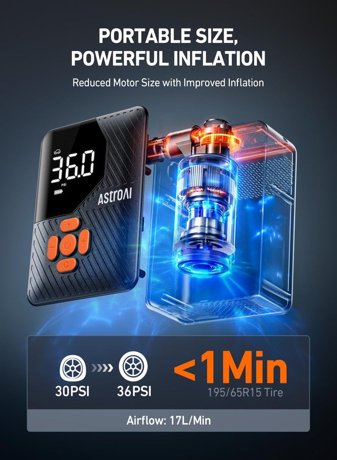 AstroAI L7 Mini Tire Inflator Portable Air Compressor,150 PSI Cordless Car Tires Air Pump with LED Lights&Pressure Gauge,Auto Shut-Off - Tire Pump for Auto,Motorcycle, Bicycle, Ball Orange - Image 3