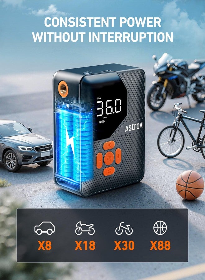 AstroAI L7 Mini Tire Inflator Portable Air Compressor,150 PSI Cordless Car Tires Air Pump with LED Lights&Pressure Gauge,Auto Shut-Off - Tire Pump for Auto,Motorcycle, Bicycle, Ball Orange - Image 4