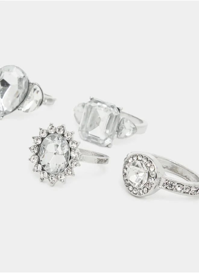 Styli Set of 4 Big Gem rings