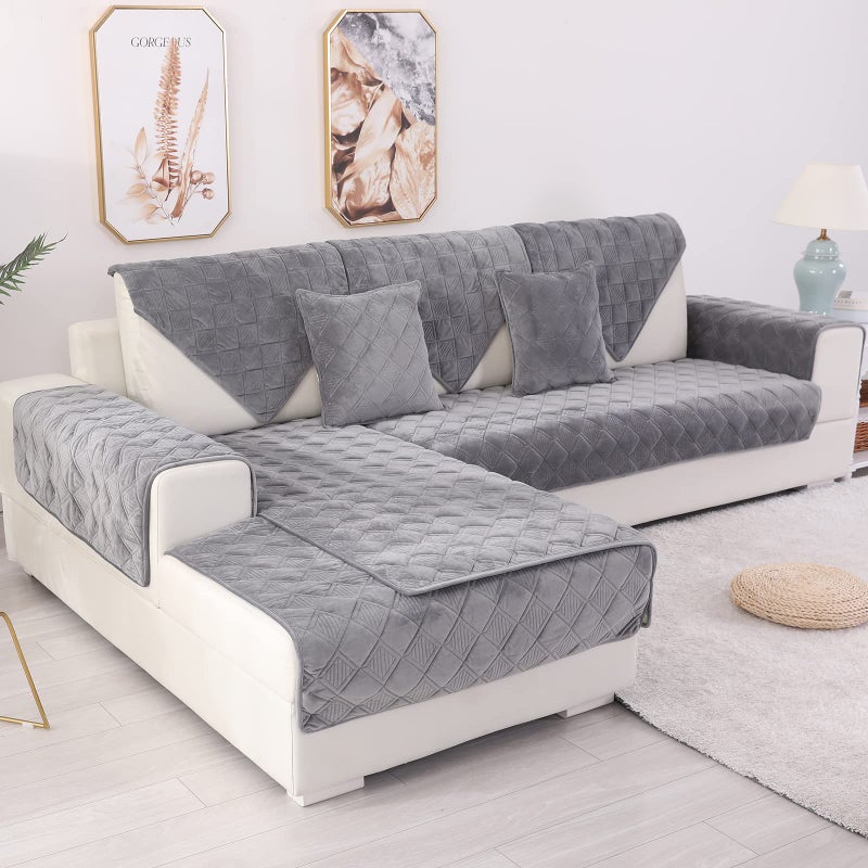 TEWENE TEWENE Sofa Cover Velvet Couch Cover AntiSlip Sectional Couch Covers Sofa Slipcover for Dogs Cats Pet Love Seat Recliner Armrest Backrest Cover Dark Grey 36x94Only 1 PieceNot All Set 