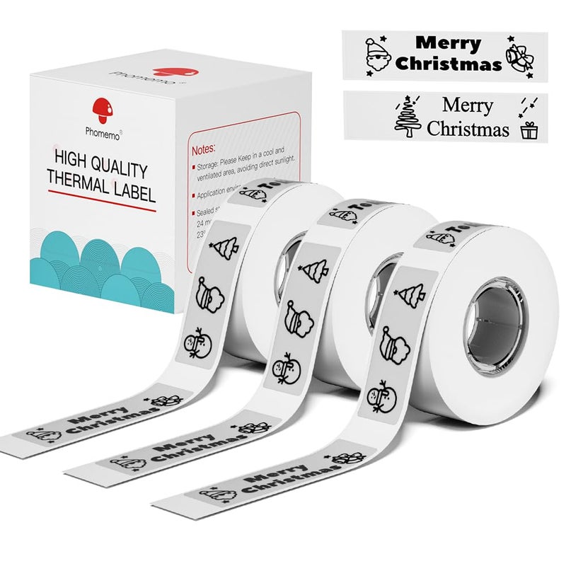 Phomemo D30 Label Tape, for D30 D35 Q30 Q30S Q31 Label Maker, Black on Transparent Clear Sticker Thermal Paper Self-Adhesive Label Maker Tape, 14mm x 30mm (0.55 x 1.18 Inch) 210 Labels/Roll, 3-Roll - Image 1