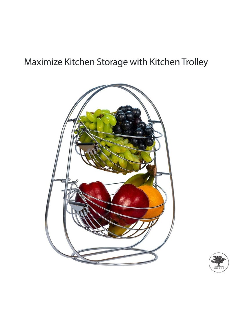sulfar Stainless Steel 2-Tier Swing Step Shelf Rack Fruits & Vegetable Onion Trolley Container Basket Countertop Organizer Organiser Holder Stand For Kitchen (2 Layer Trolley) Silver  - Image 3