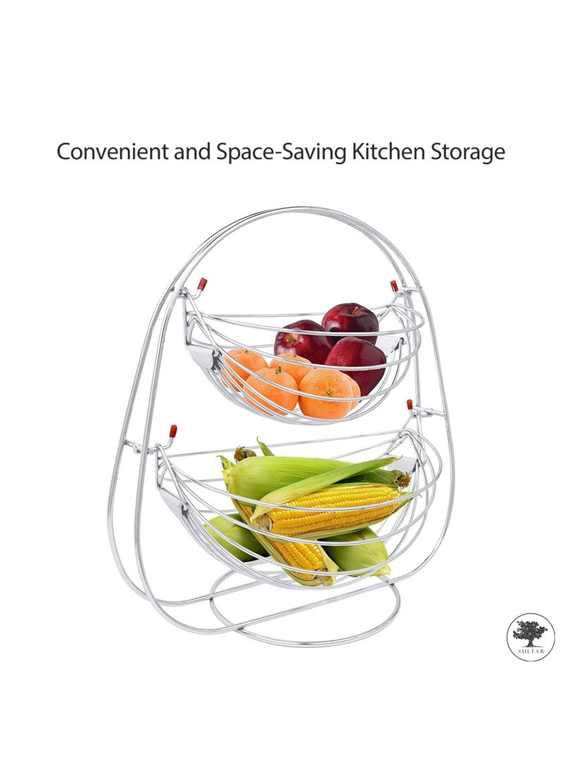 sulfar Stainless Steel 2-Tier Swing Step Shelf Rack Fruits & Vegetable Onion Trolley Container Basket Countertop Organizer Organiser Holder Stand For Kitchen (2 Layer Trolley) Silver  - Image 5