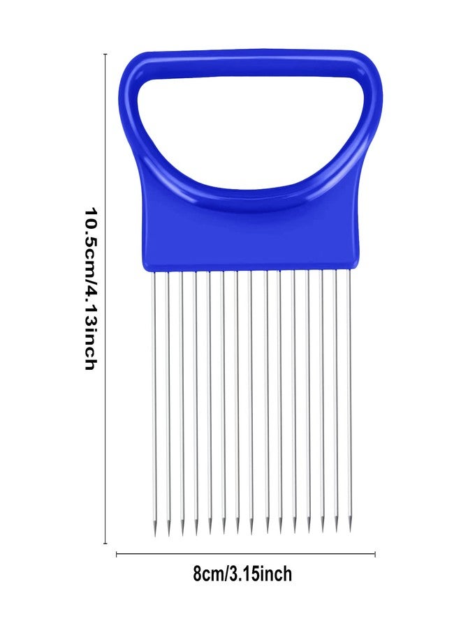 Ruooson 2Pcs Ruooson Onion Holder for Slicing, Stainless Steel Prongs Kitchen Slicer, Lemon Potato Cucumber Vegetable Cutter Comb,Meat Tenderizer,(white and blue). - Image 5