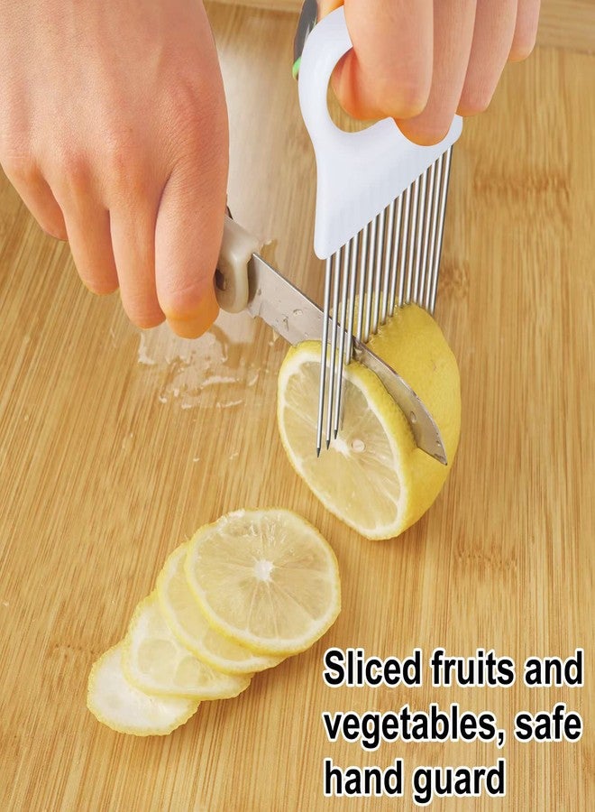 Ruooson 2Pcs Ruooson Onion Holder for Slicing, Stainless Steel Prongs Kitchen Slicer, Lemon Potato Cucumber Vegetable Cutter Comb,Meat Tenderizer,(white and blue). - Image 3