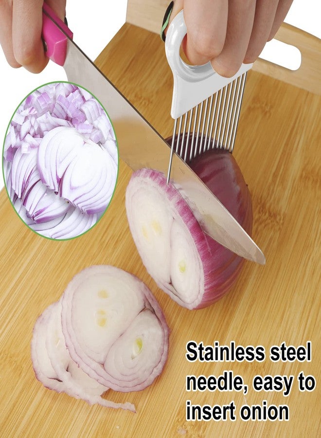 Ruooson 2Pcs Ruooson Onion Holder for Slicing, Stainless Steel Prongs Kitchen Slicer, Lemon Potato Cucumber Vegetable Cutter Comb,Meat Tenderizer,(white and blue). - Image 2