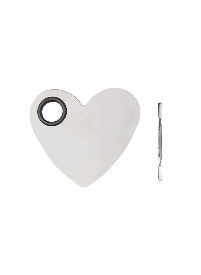 obmwang Stainless Steel Heart Shaped Makeup Palette Spatula - Makeup Artist Makeup Enthusiast Tools for Blending Cosmetic Foundation Shades - Image 1