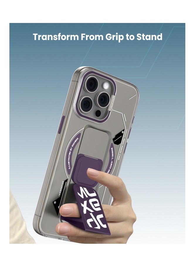 Moxedo Moxedo Magnetic Protective Case Scratch Resistant Drop Protection with Built-in Extendable Grip Stand Compatible for iPhone 15 Pro Max 6.7 inch - Purple  - Image 4