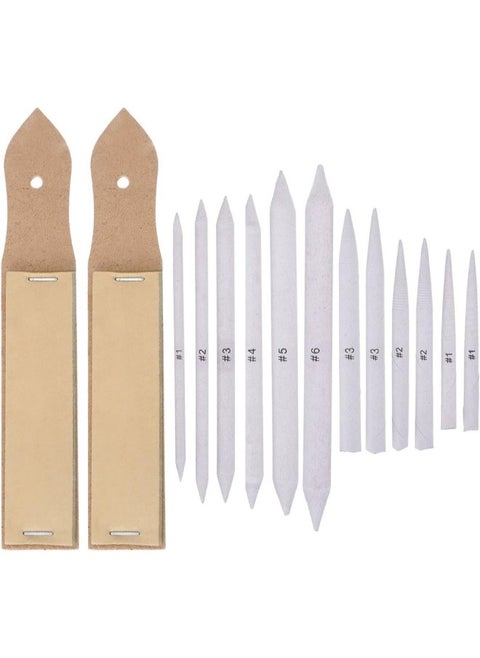 12 Pieces Blending Stumps and Tortillions Set with 2pcs Sandpaper Pencil Sharpener for Student Sketch Drawing