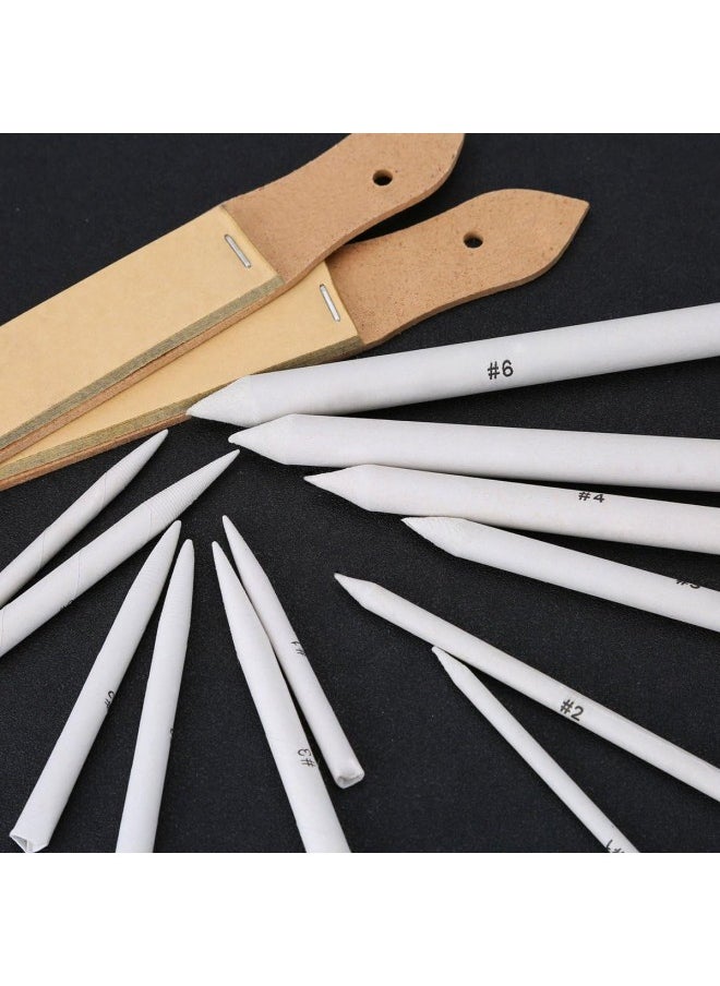 12 Pieces Blending Stumps and Tortillions Set with 2pcs Sandpaper Pencil Sharpener for Student Sketch Drawing