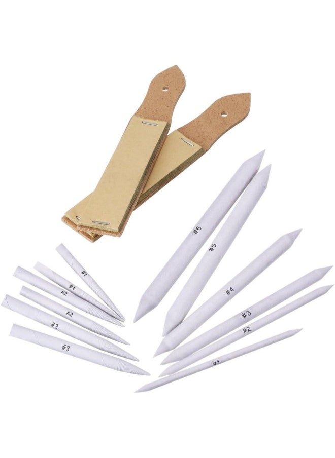 12 Pieces Blending Stumps and Tortillions Set with 2pcs Sandpaper Pencil Sharpener for Student Sketch Drawing
