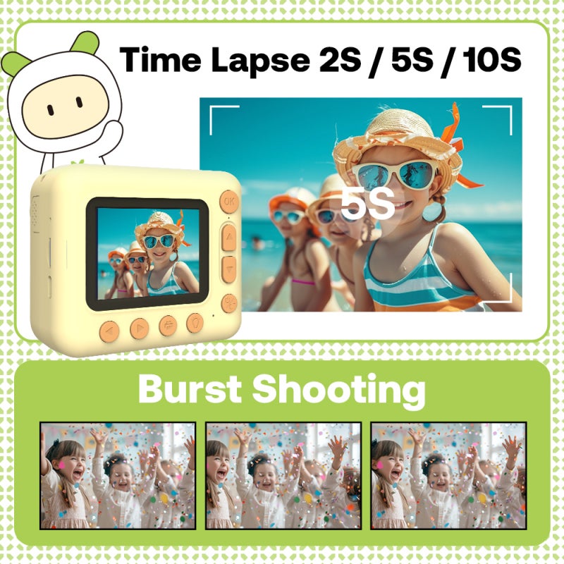 Kids Instant Print Camera 2.4-Inch IPS Screen Instant Print - 1080P Video 10X Zoom Kids Digital Camera for Kids Birthday Holiday Gifts - Image 3