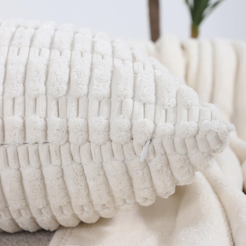 All Smiles Decorative Cream Throw Pillow Covers 20x20 Set of 4 Farmhouse Rustic Boho Home Decor Soft Plush Striped Corduroy Square Cushion Case for Living Room Couch Bed Sofa - Image 3