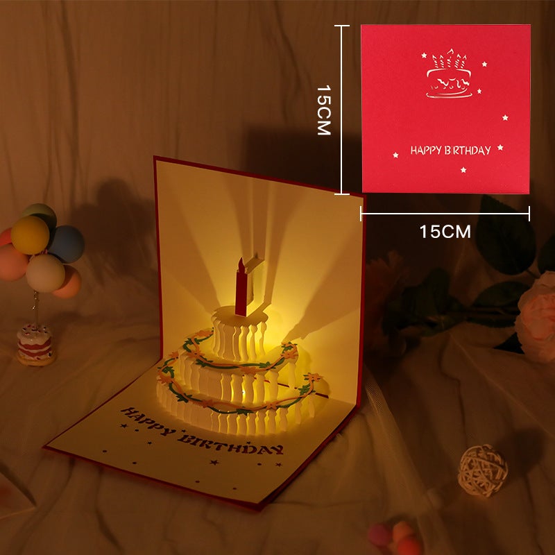 Birthday Music Cake Stereo Greeting Card Paper Carving With Light Handmade Creative Blessing Message Card Gift - Image 1
