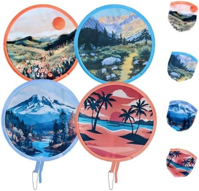 MXY Round Foldable Fan Hand Fans Japanese Style Summer Handheld Folding Fan Portable Cooling Fans for Festival Wedding Decor, Bridal Party Favors, Daily Use, Outdoor Events 4 Pack with Storage Bags - Image 3