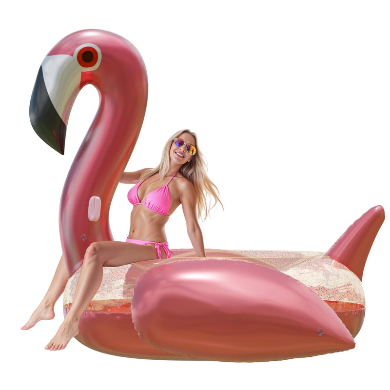 JAMBO 78 x 70 Huge Famingo Ride On, Inflatable Tanning Pool Float-Flamingo Float for Adults & Kids, Giant Flamingo, Big Pool Raft, Pink Floatie, Party Accessory - Image 1